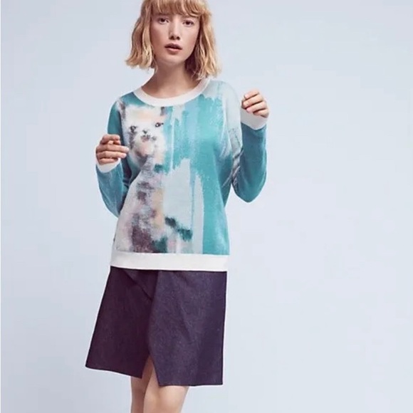 Anthropologie Artwork Lauren C Walcott Wool Blend Mixed Media Lama Sweater - Picture 11 of 11